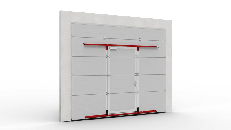 В воротах со встроенной калиткой с низким или стандартным порогом окрашивается профиль в нижней и верхней калиточных панелях.